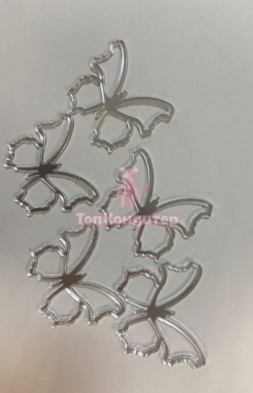 Бабочки серебро 5 шт, акрил