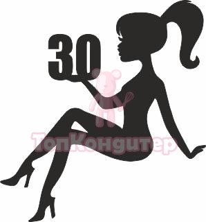 Топпер "Девушка, волосы хвост, 30 лет" ч 11*13 см