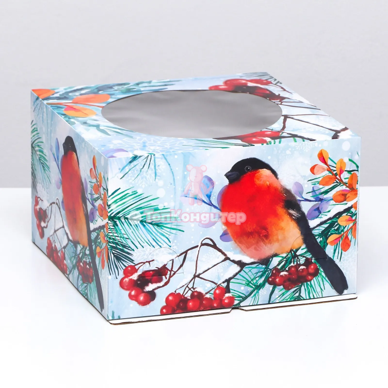 Коробка для торта 30 см*30 см*19 см Снегири