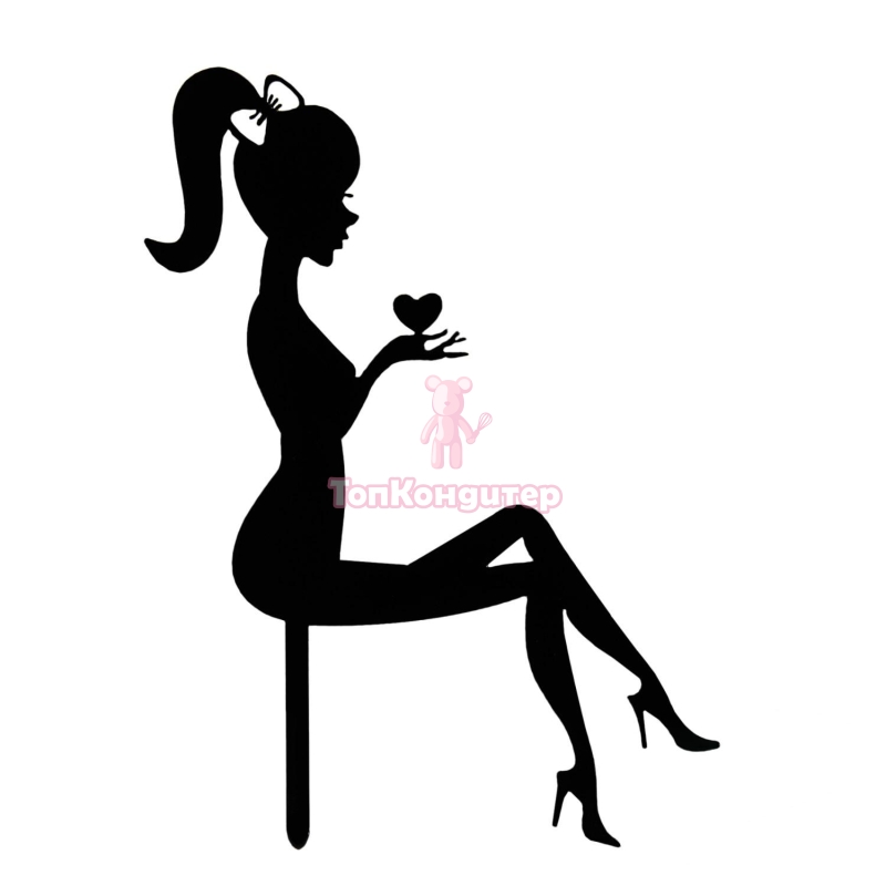 Топпер "Девушка с сердцем в руках" черный 15,5 см*11 см