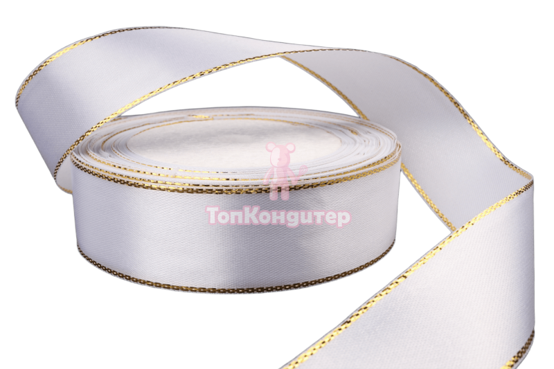 Лента атласная 2,5 см Белый с люрексом 23 м