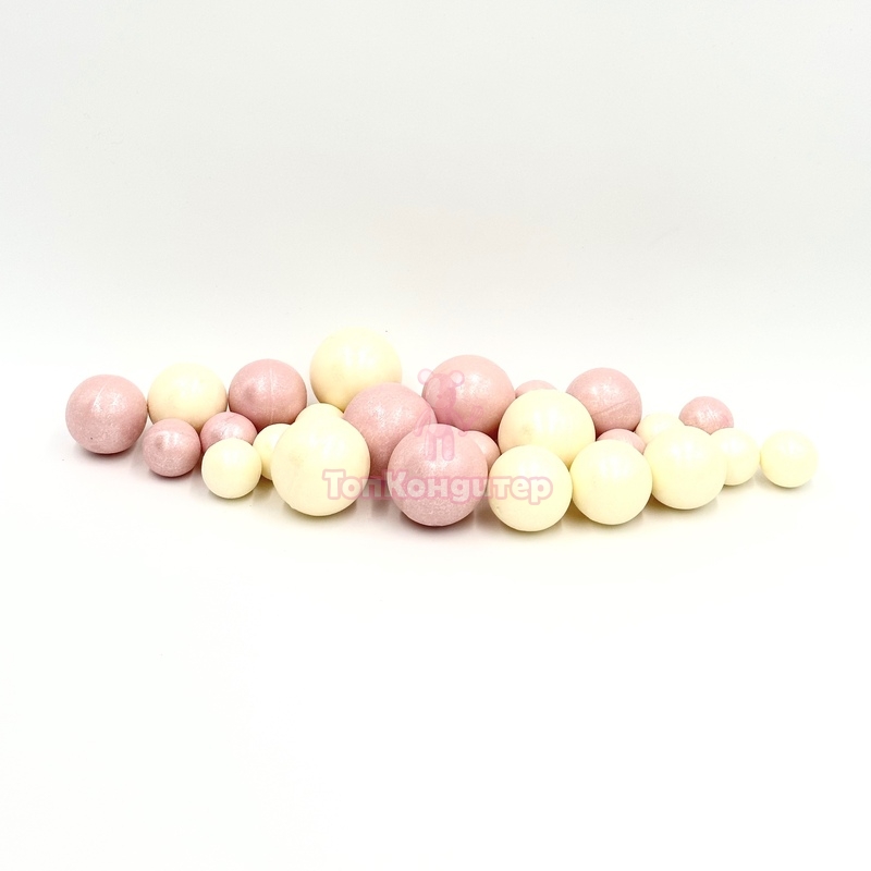 Сферы из шоколадной глазури перламутровые бело-розовые 25шт.