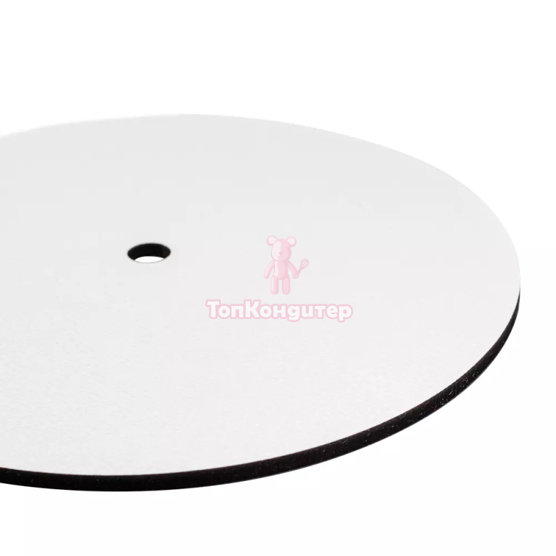 Подложка сатин для торта двусторонняя с отверстием белая 30 см, толщина 6 мм