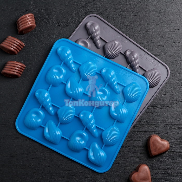 Форма для льда и шоколада, 16 ячеек, 17,3х17,3х1,5 см "Ракушки"