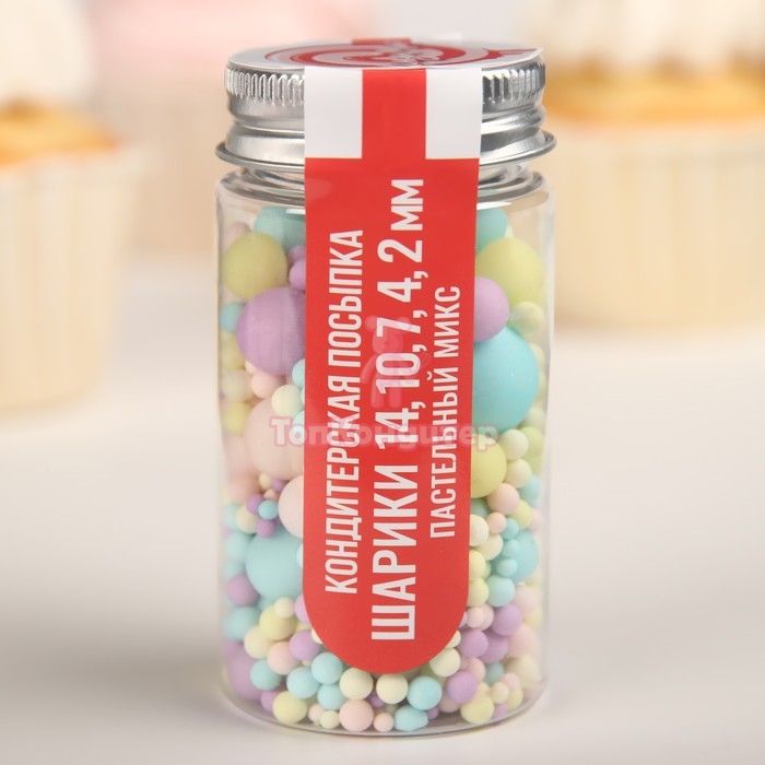 Кондитерская посыпка шарики 14,10,7,4,2 мм, пастельный микс, 50 г
