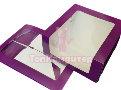 Коробка для торта 23,5 см*23,5 см*11,5 см с окном фиолетовый
