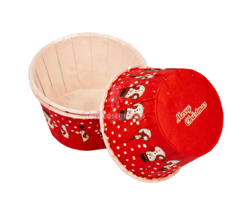 Капсулы для капкейков "Красные со снеговиками" 100 шт